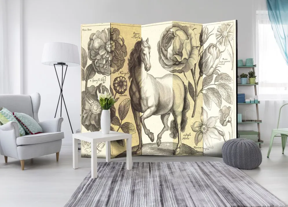 Parawan jednostronny Zwierzęta 225x172 cm 5-częściowy beżowy | MIRAT.
