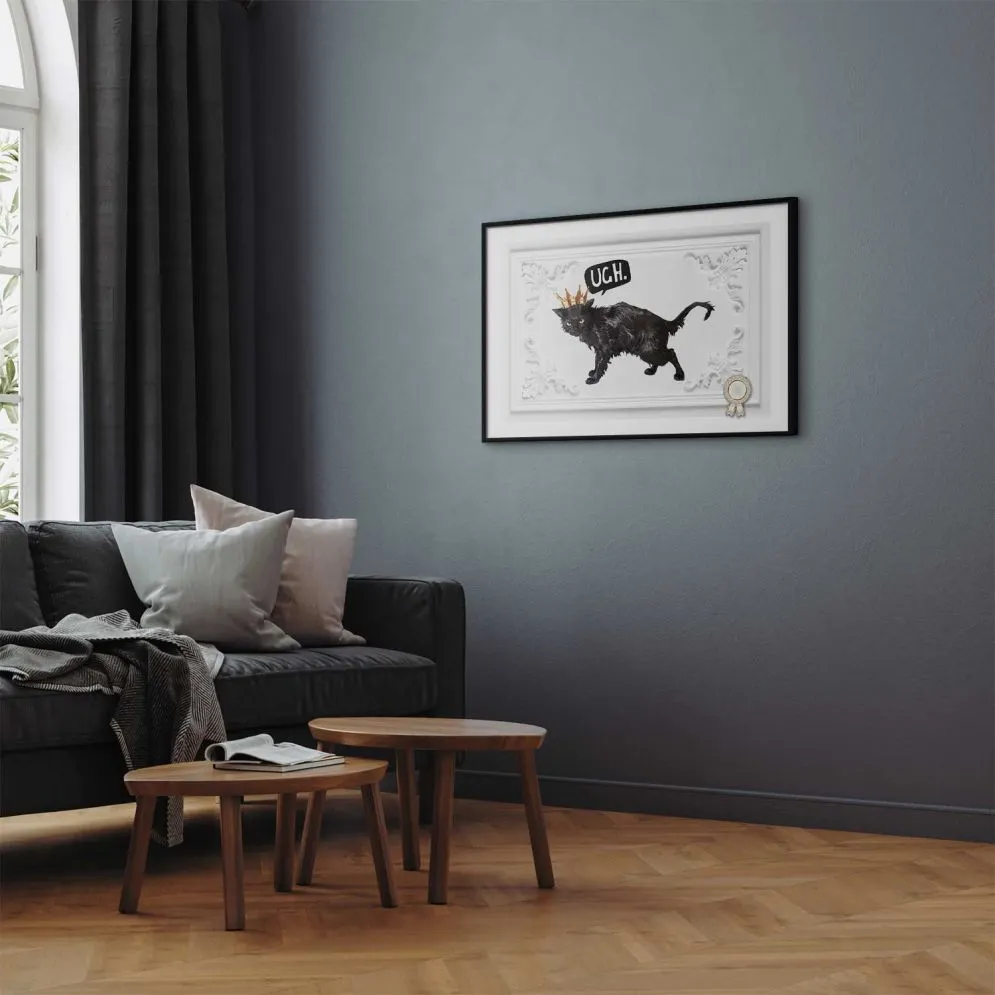 Plakat Kot w koronie 42x29,7 cm z ramą czarną bez marginesu | MIRAT.