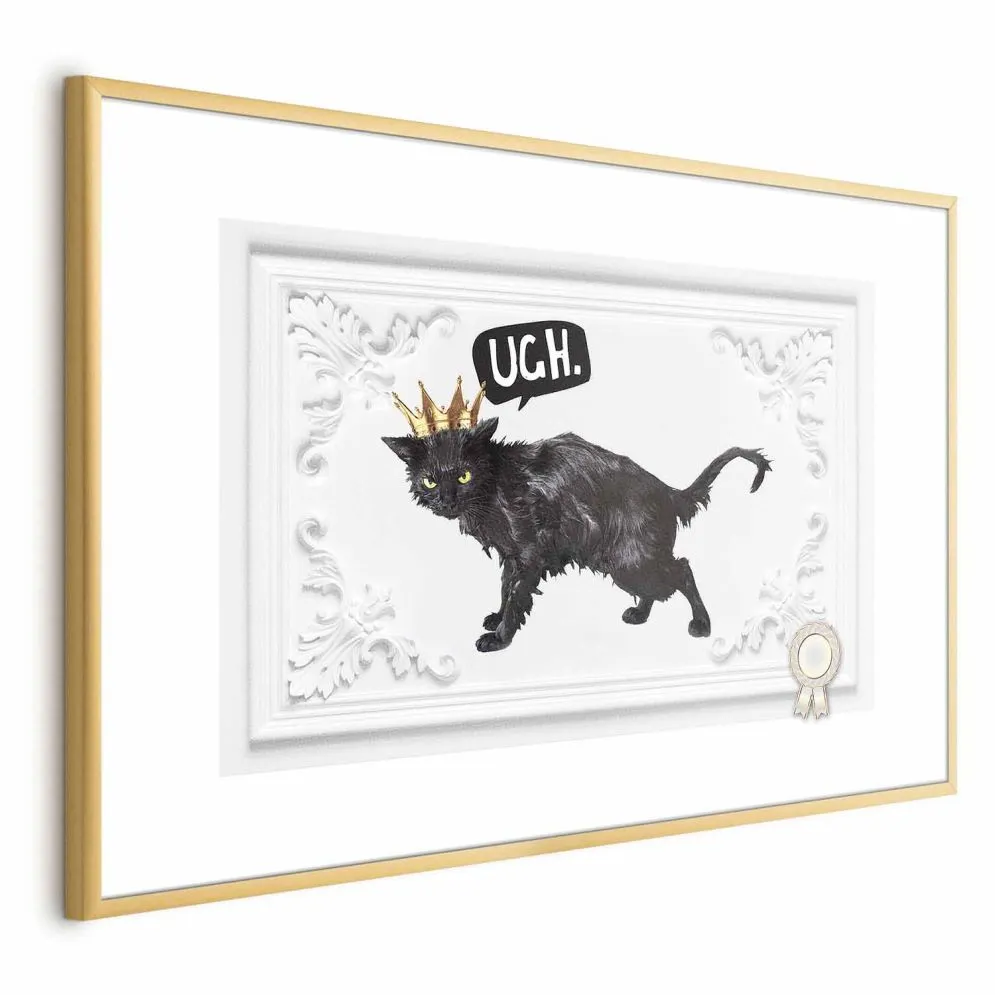 Plakat Kot w koronie 42x29,7 cm z ramą złotą z marginesem | MIRAT.