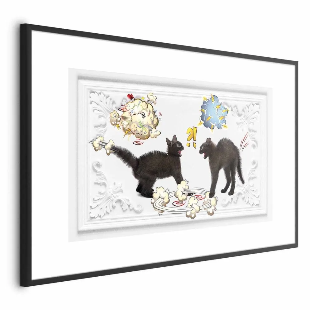 Plakat Kocia kłótnia 60x40 cm z ramą czarną z marginesem | MIRAT.