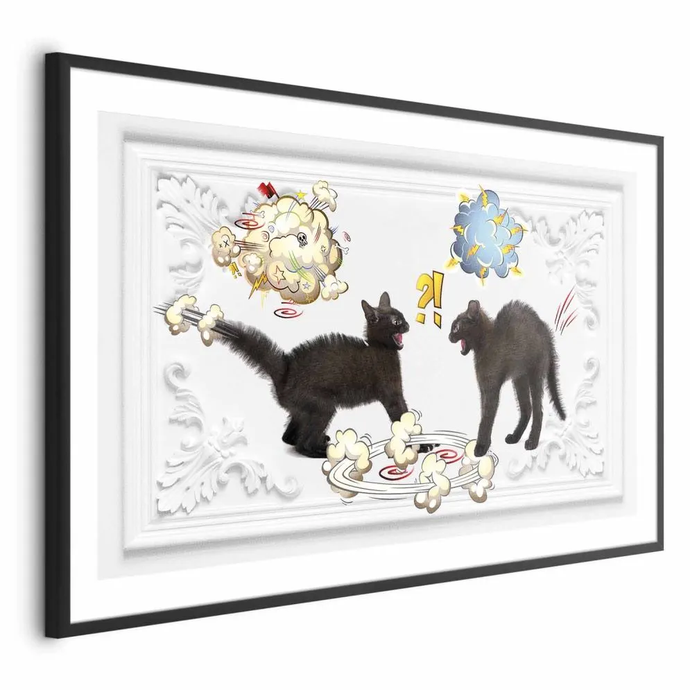 Plakat Kocia kłótnia 60x40 cm z ramą czarną bez marginesu | MIRAT.
