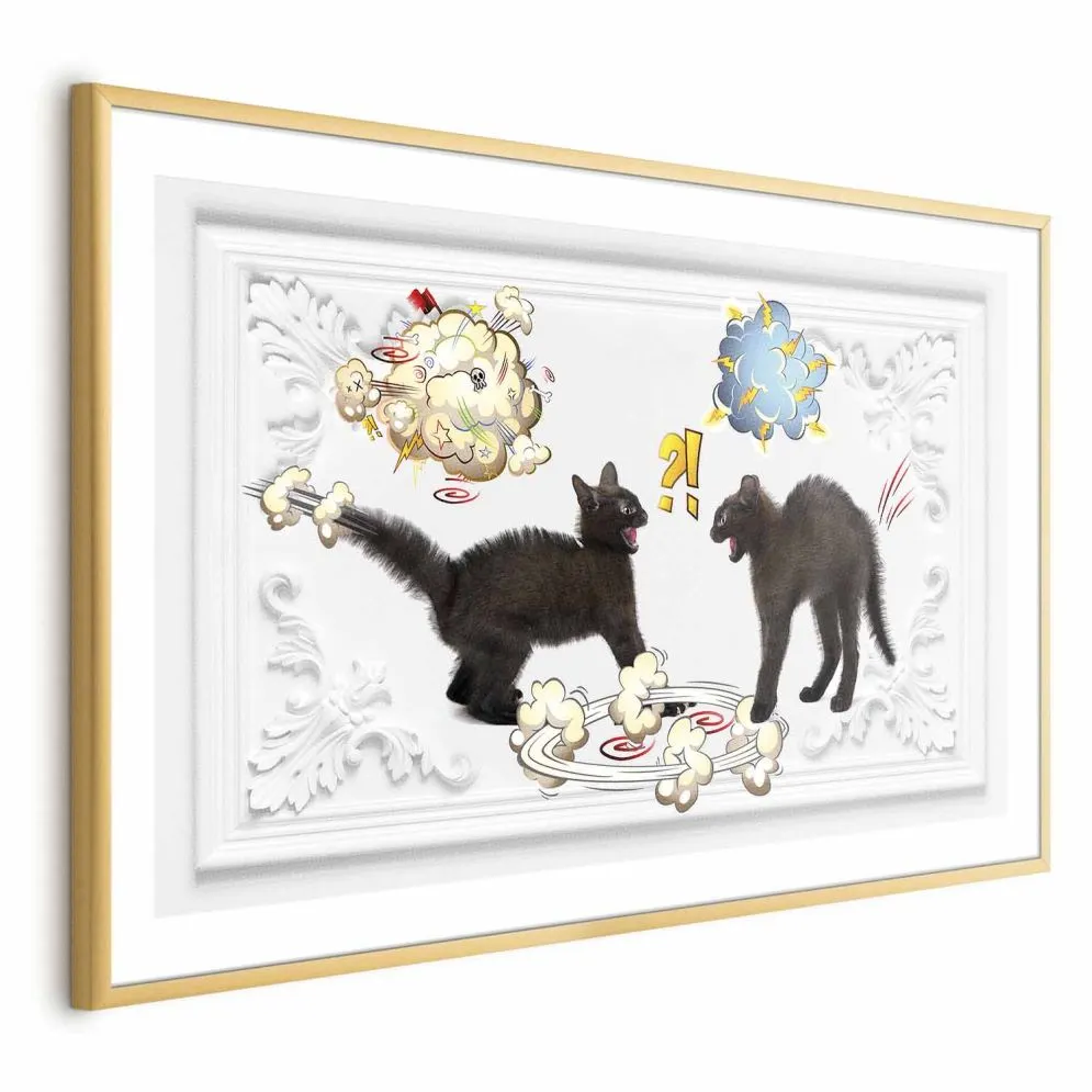 Plakat Kocia kłótnia 42x29,7 cm z ramą złotą bez marginesu | MIRAT.