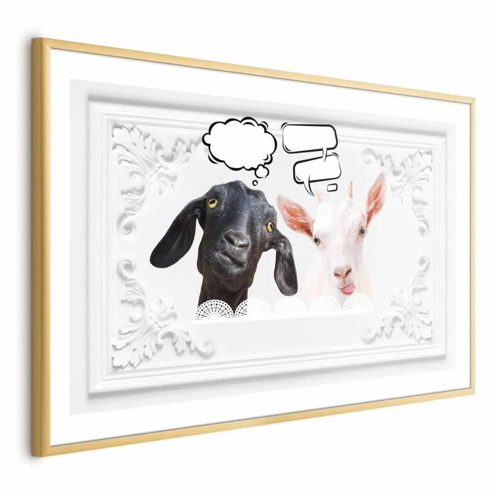 Plakat Śmieszne kozy 42x29,7 cm z ramą złotą bez marginesu | MIRAT.
