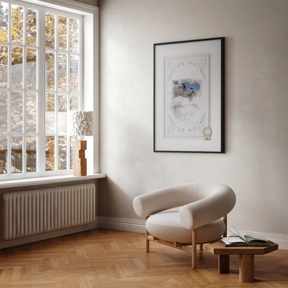 Plakat Kot w okularach 60x90 cm z ramą czarną z marginesem | MIRAT.