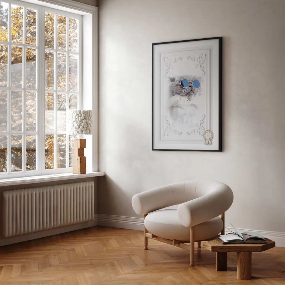 Plakat Kot w okularach 21x30 cm z ramą czarną bez marginesu | MIRAT.