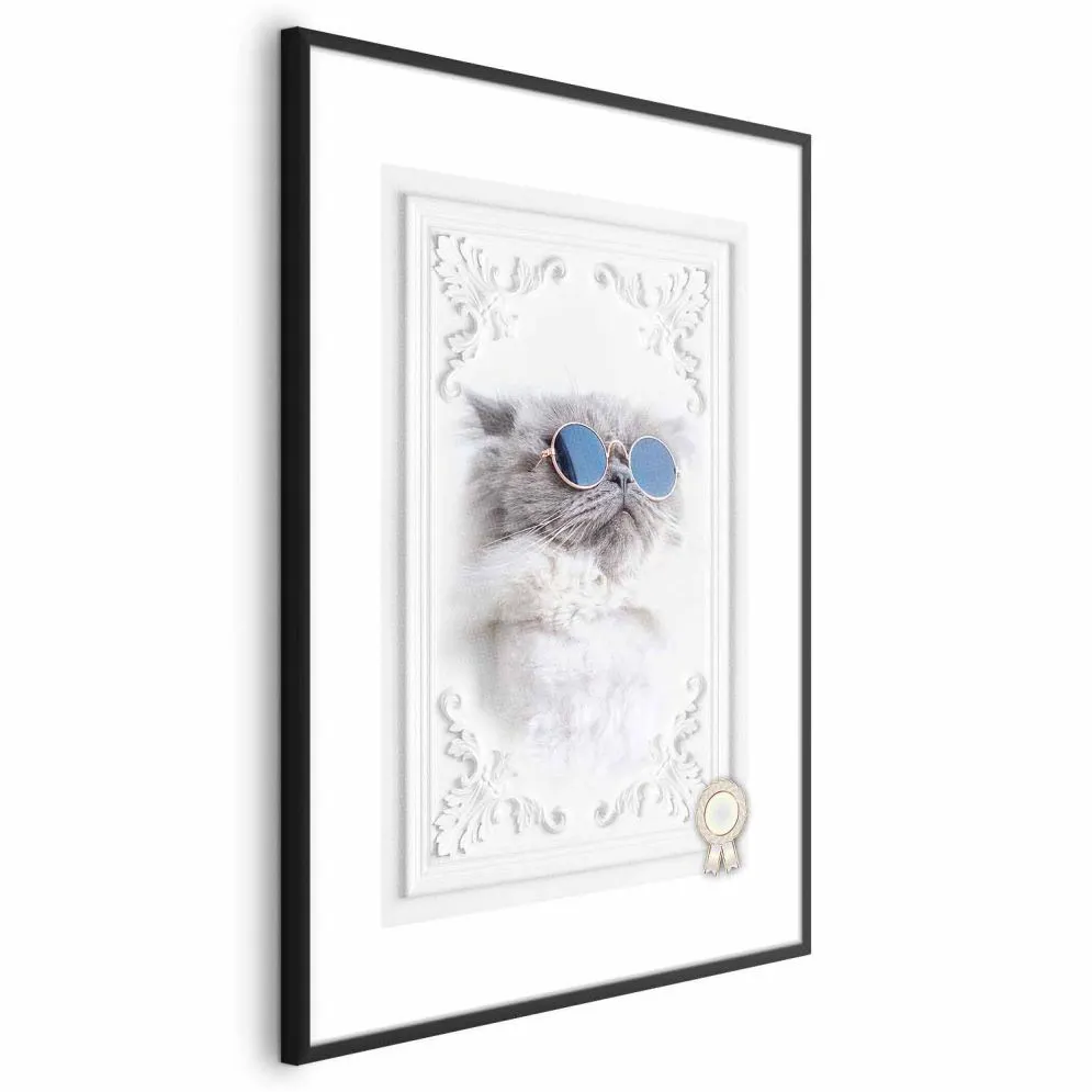 Plakat Kot w okularach 60x90 cm z ramą czarną z marginesem | MIRAT.
