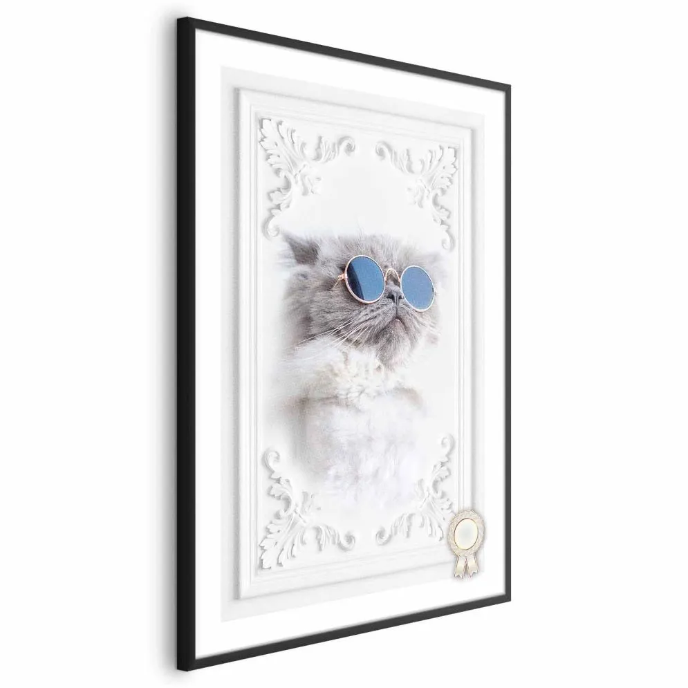 Plakat Kot w okularach 21x30 cm z ramą czarną bez marginesu | MIRAT.