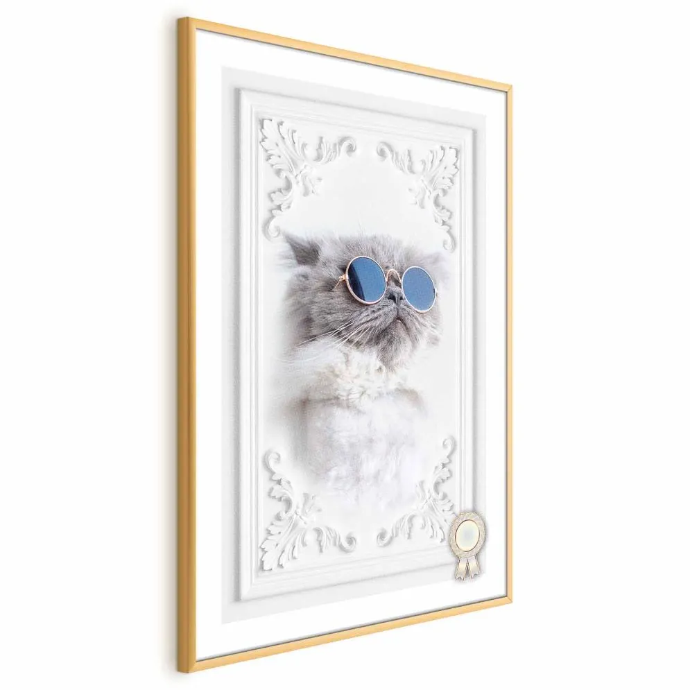 Plakat Kot w okularach 29,7x42 cm z ramą złotą bez marginesu | MIRAT.