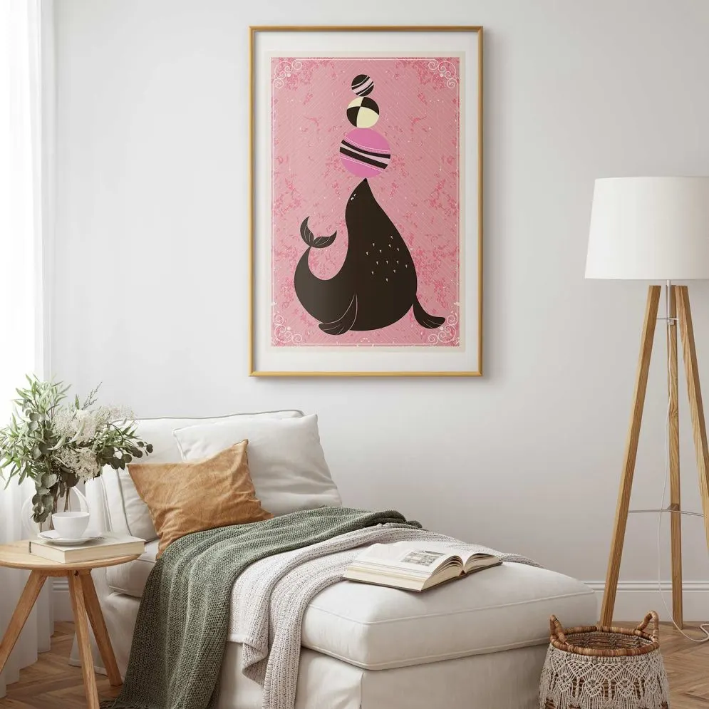 Plakat Foka 21x30 cm z ramą złotą z marginesem | MIRAT.