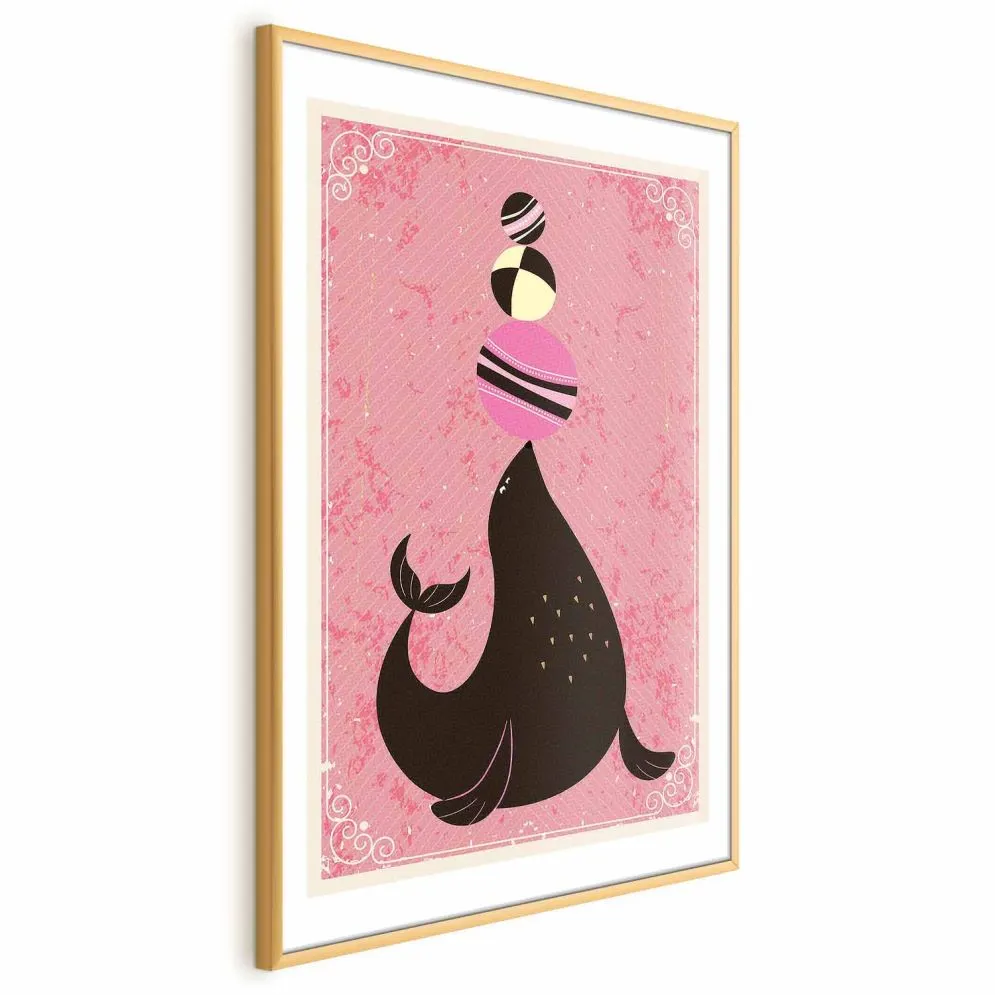 Plakat Foka 21x30 cm z ramą złotą z marginesem