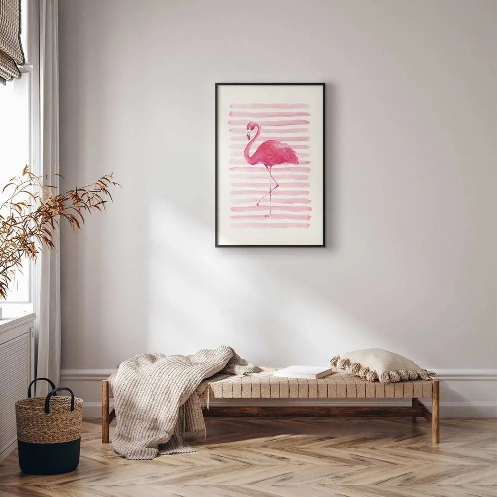Plakat Flaming i paski 21x30 cm z ramą czarną z marginesem | MIRAT.