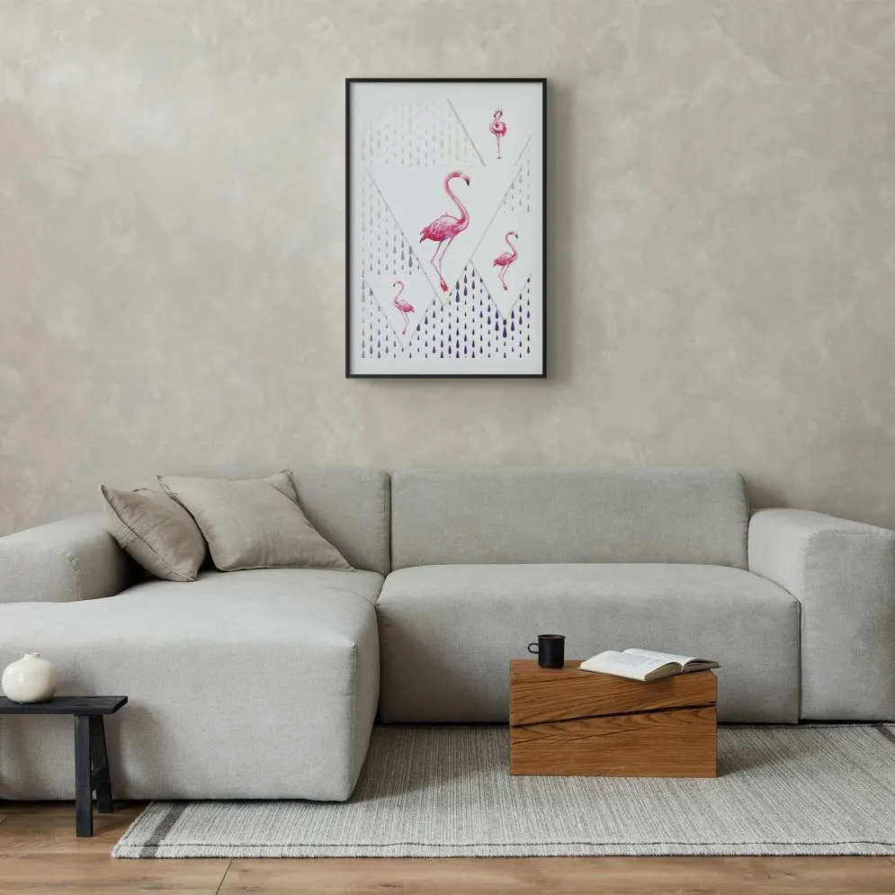 Plakat Rodzina flamingów 29,7x42 cm z ramą czarną z marginesem | MIRAT.