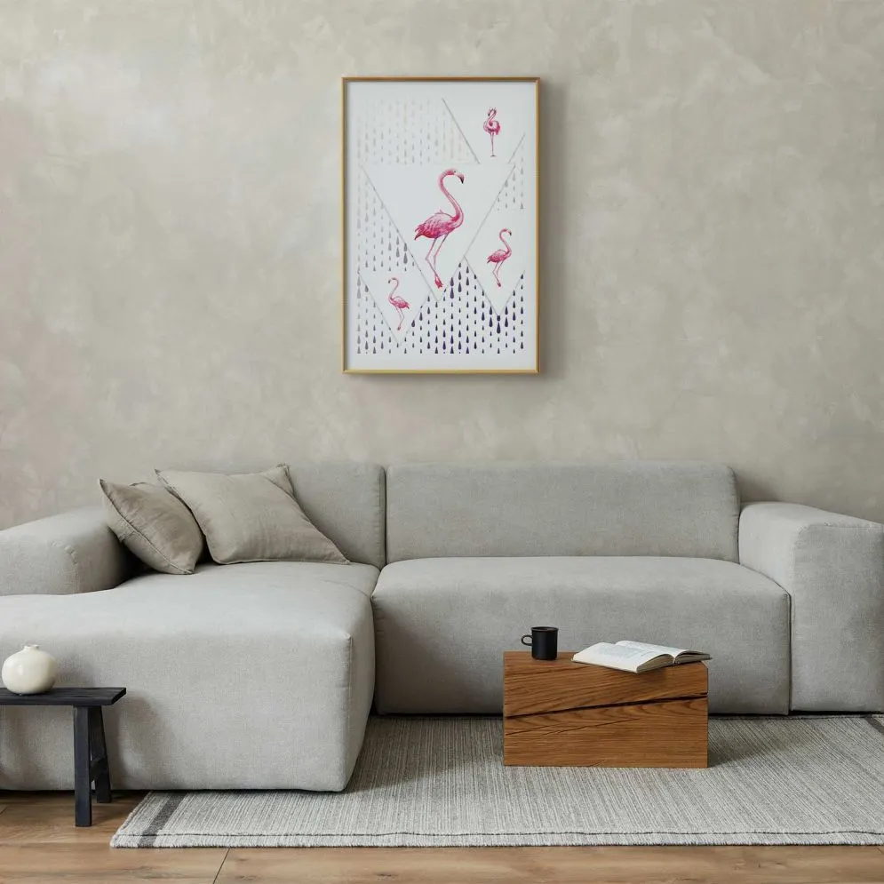 Plakat Rodzina flamingów 60x90 cm z ramą złotą z marginesem | MIRAT.