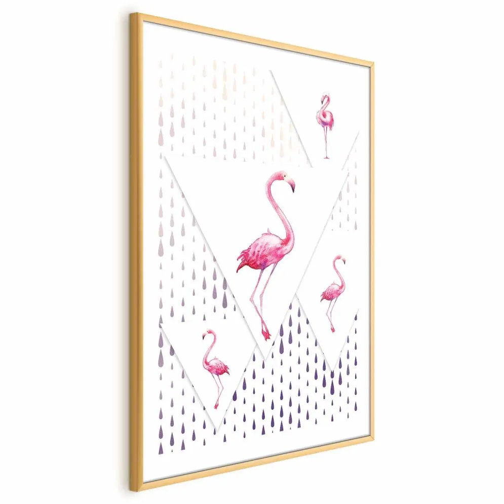 Plakat Rodzina flamingów 60x90 cm z ramą złotą z marginesem | MIRAT.