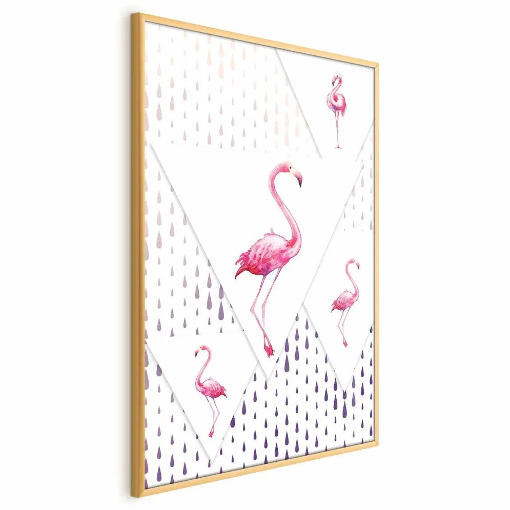 Plakat Rodzina flamingów 40x60 cm z ramą złotą bez marginesu | MIRAT.
