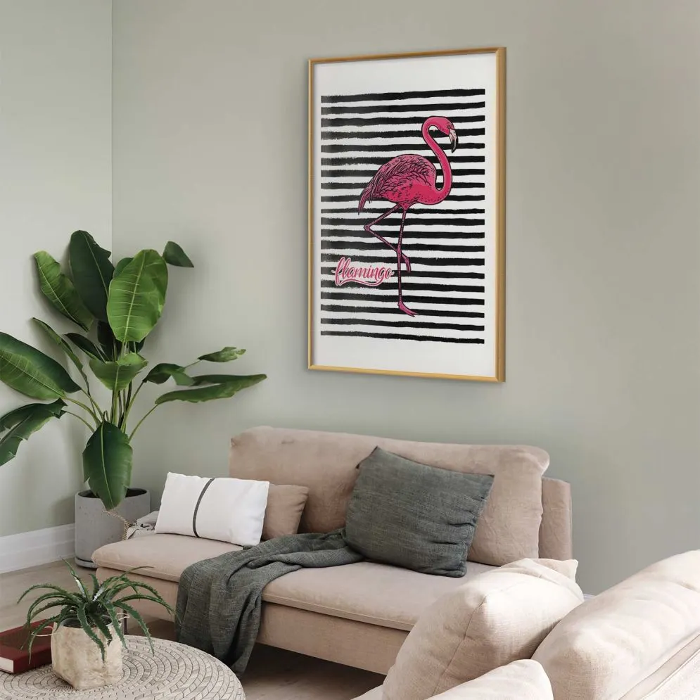 Plakat Flaming 21x30 cm z ramą złotą z marginesem | MIRAT.