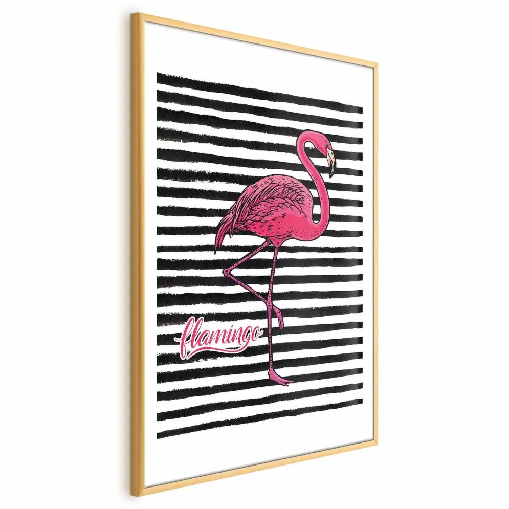 Plakat Flaming 21x30 cm z ramą złotą z marginesem | MIRAT.