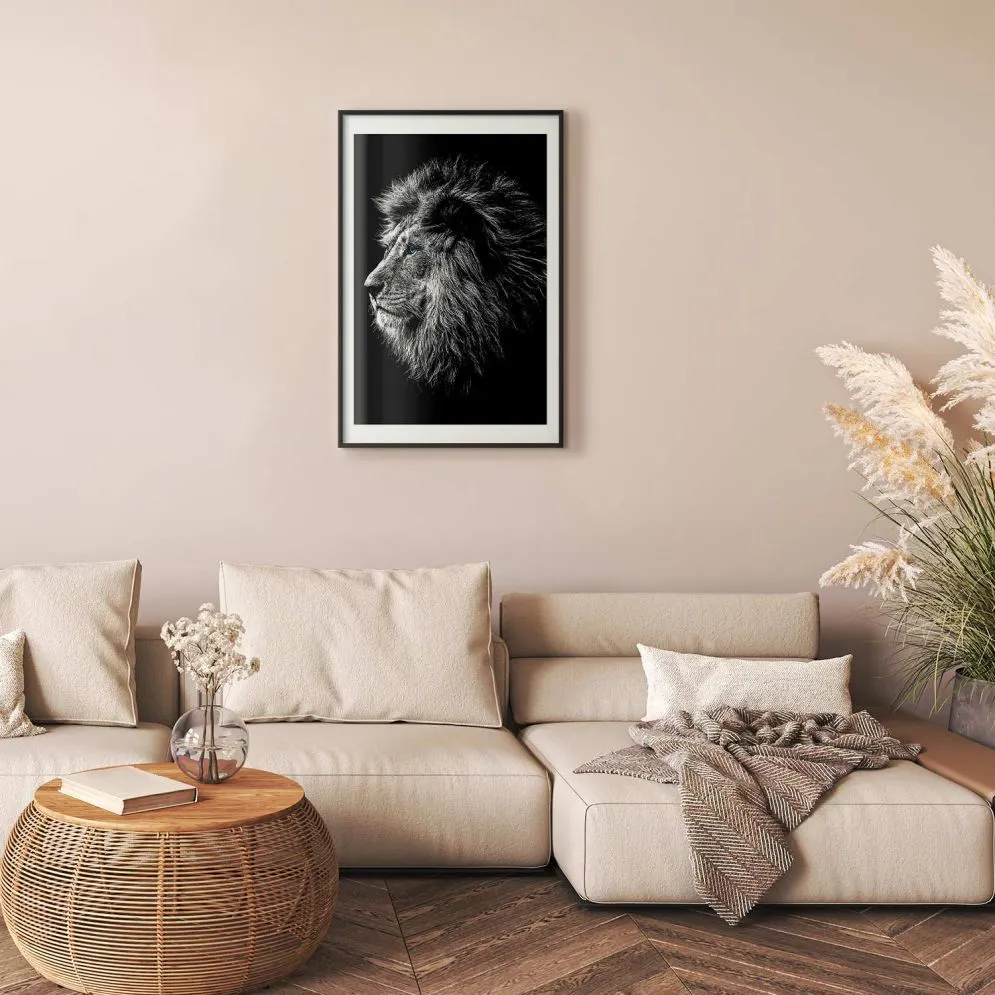 Plakat Niebieskooki lew 40x60 cm z ramą czarną z marginesem | MIRAT.