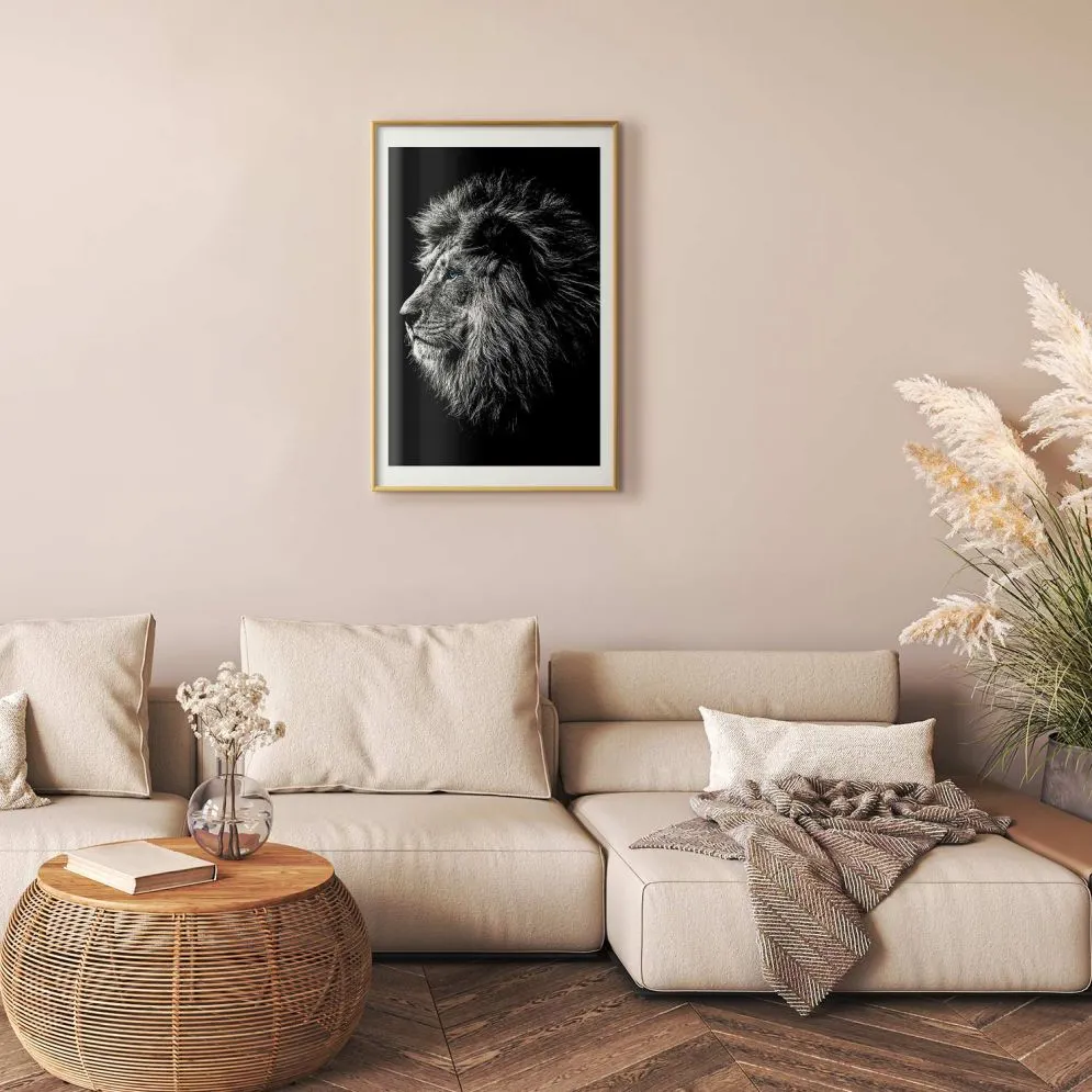 Plakat Niebieskooki lew 40x60 cm z ramą złotą z marginesem | MIRAT.