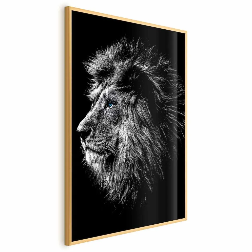 Plakat Niebieskooki lew 21x30 cm z ramą złotą bez marginesu | MIRAT.