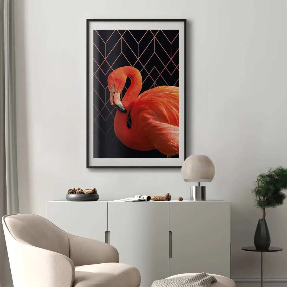 Plakat Flaming solo 21x30 cm z ramą czarną z marginesem | MIRAT.