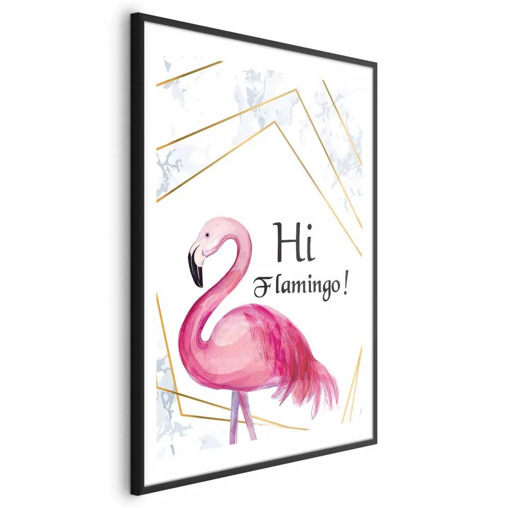 Plakat Hi flamingo 21x30 cm z ramą czarną z marginesem | MIRAT.