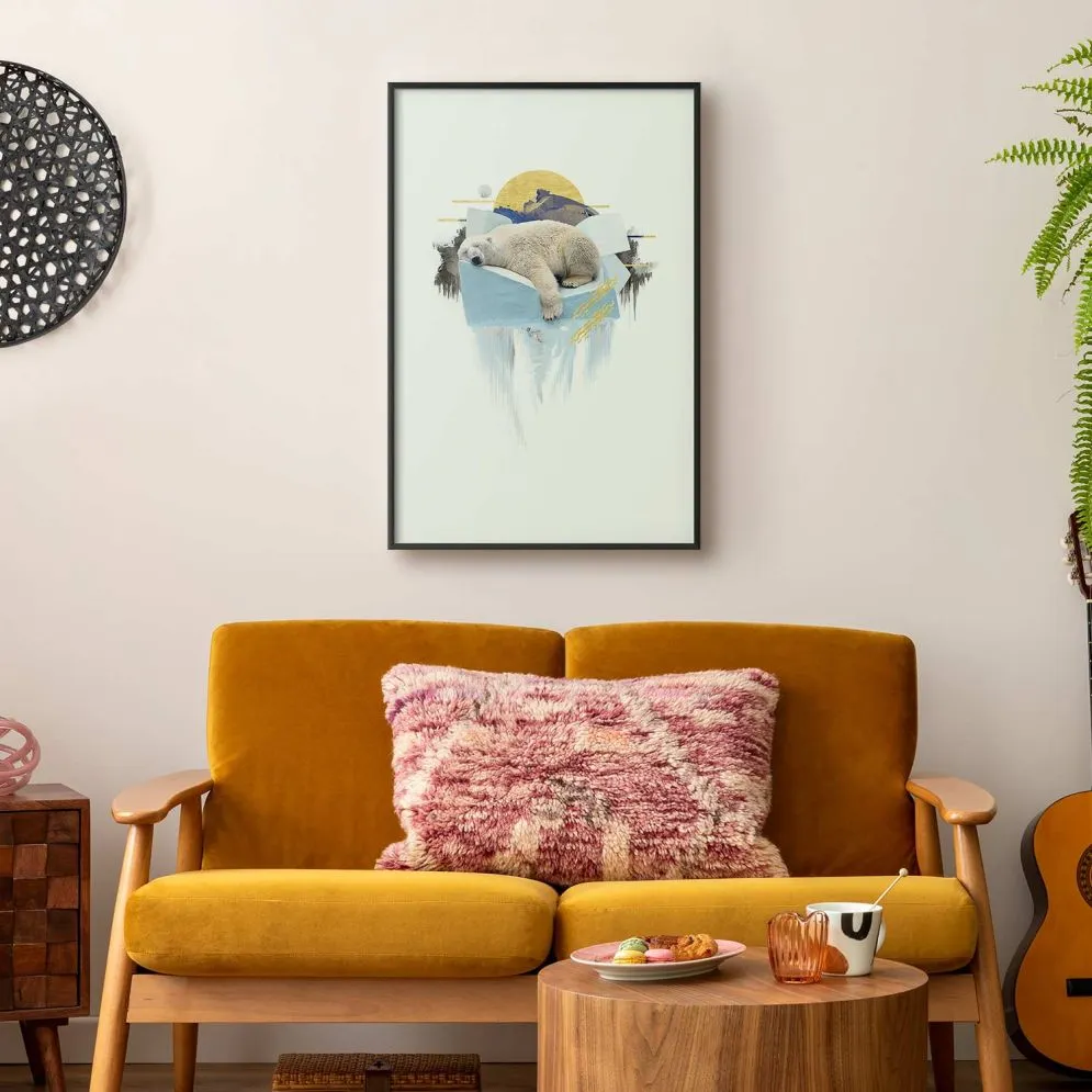 Plakat Niedźwiedź polarny 21x30 cm z ramą czarną z marginesem | MIRAT.