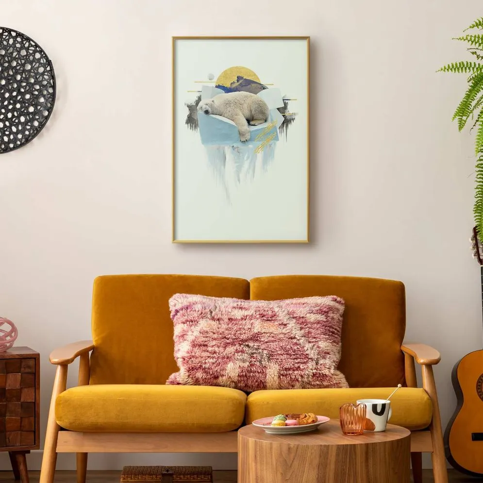 Plakat Niedźwiedź polarny 60x90 cm z ramą złotą bez marginesu | MIRAT.