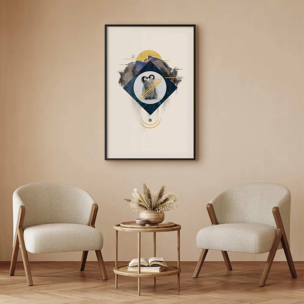 Plakat Para pingwinów 60x90 cm z ramą czarną z marginesem | MIRAT.