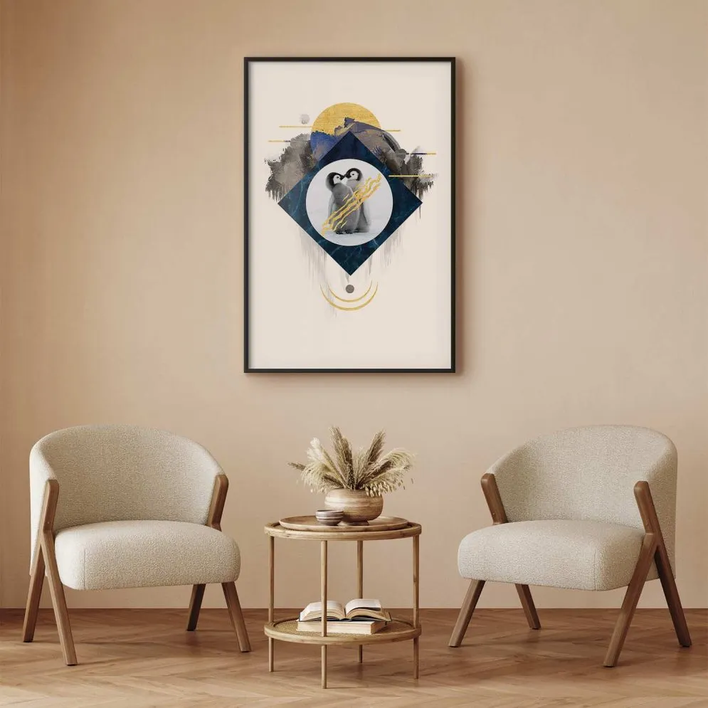 Plakat Para pingwinów 21x30 cm z ramą czarną bez marginesu | MIRAT.