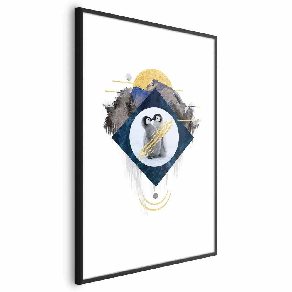 Plakat Para pingwinów 60x90 cm z ramą czarną z marginesem | MIRAT.