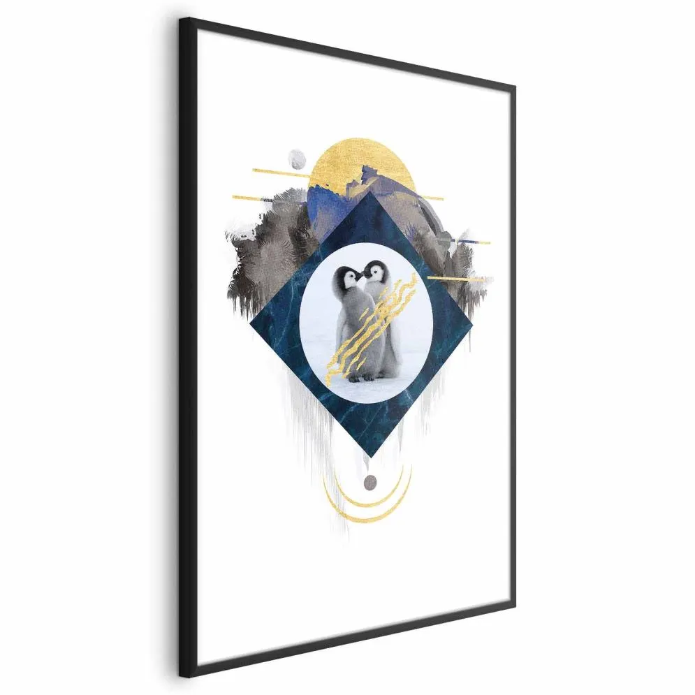 Plakat Para pingwinów 21x30 cm z ramą czarną bez marginesu | MIRAT.