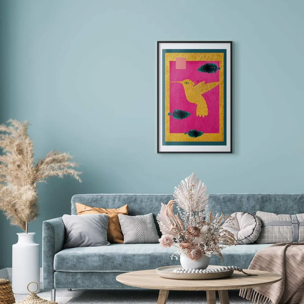 Plakat złotą koliber 40x60 cm z ramą czarną z marginesem | MIRAT.