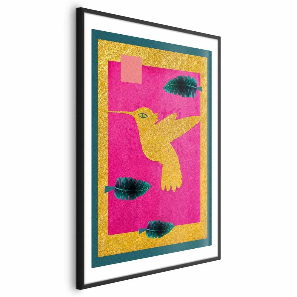 Plakat złotą koliber 40x60 cm z ramą czarną z marginesem | MIRAT.