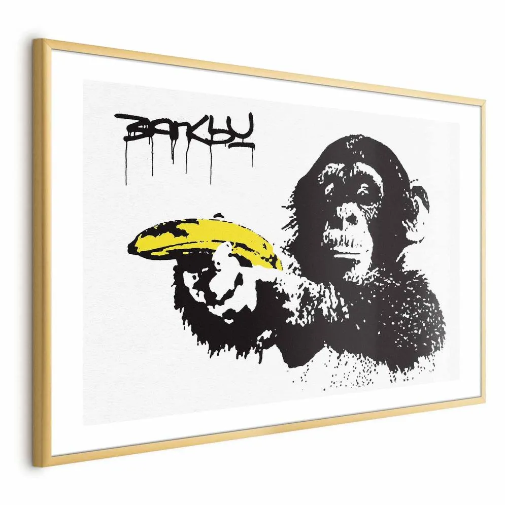Plakat Bananowy pistolet 30x21 cm z ramą złotą z marginesem | MIRAT.