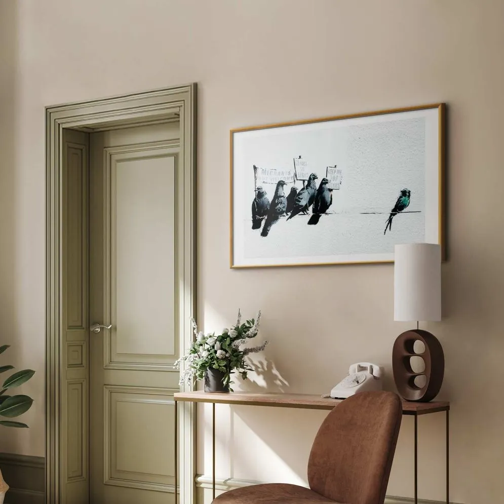 Plakat Ksenofobiczne gołębie 30x21 cm z ramą złotą z marginesem | MIRAT.