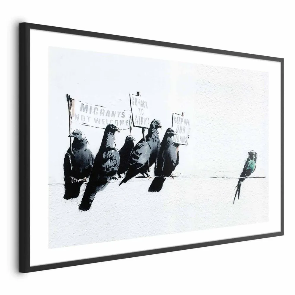 Plakat Ksenofobiczne gołębie 42x29,7 cm z ramą czarną z marginesem | MIRAT.