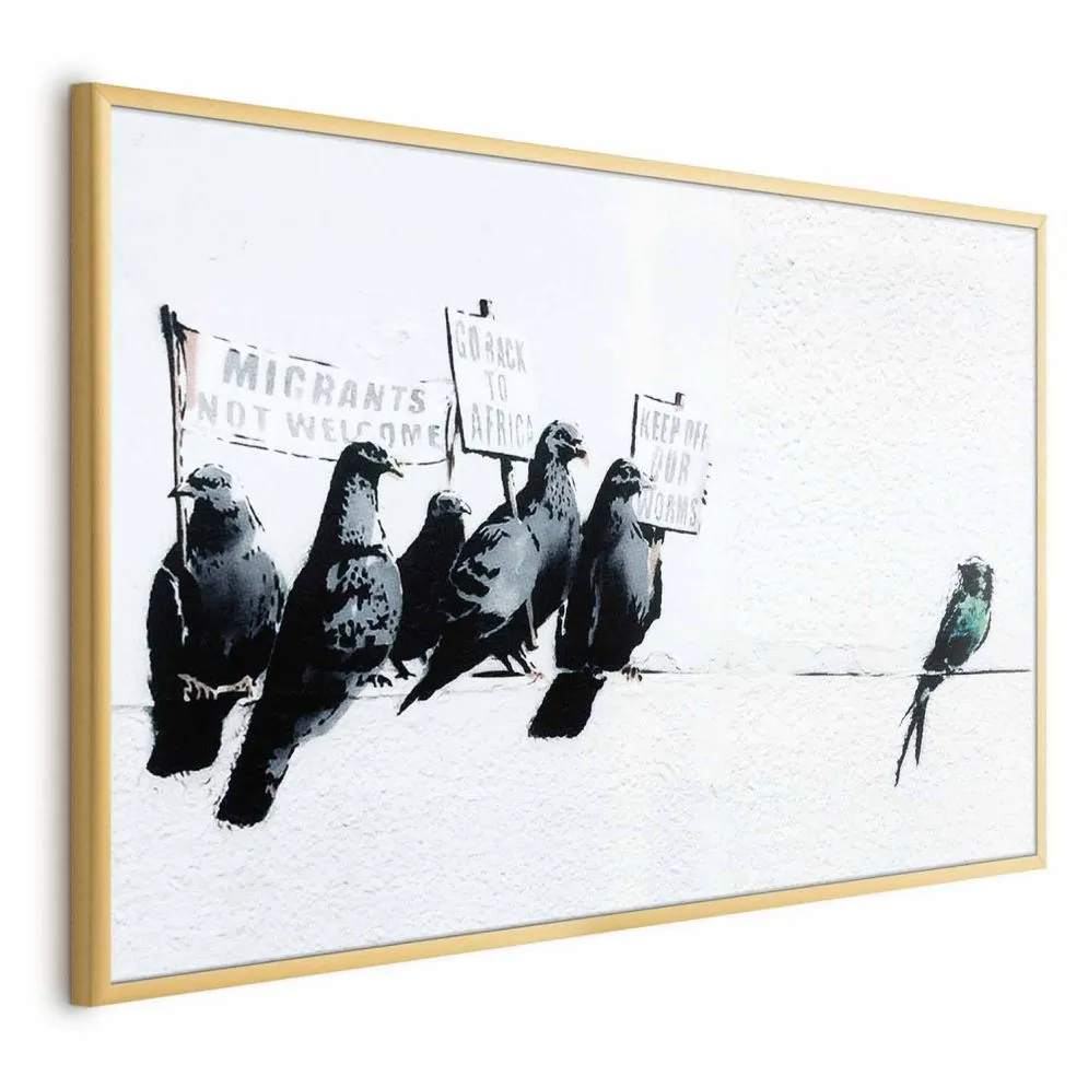 Plakat Ksenofobiczne gołębie 42x29,7 cm z ramą złotą bez marginesu | MIRAT.