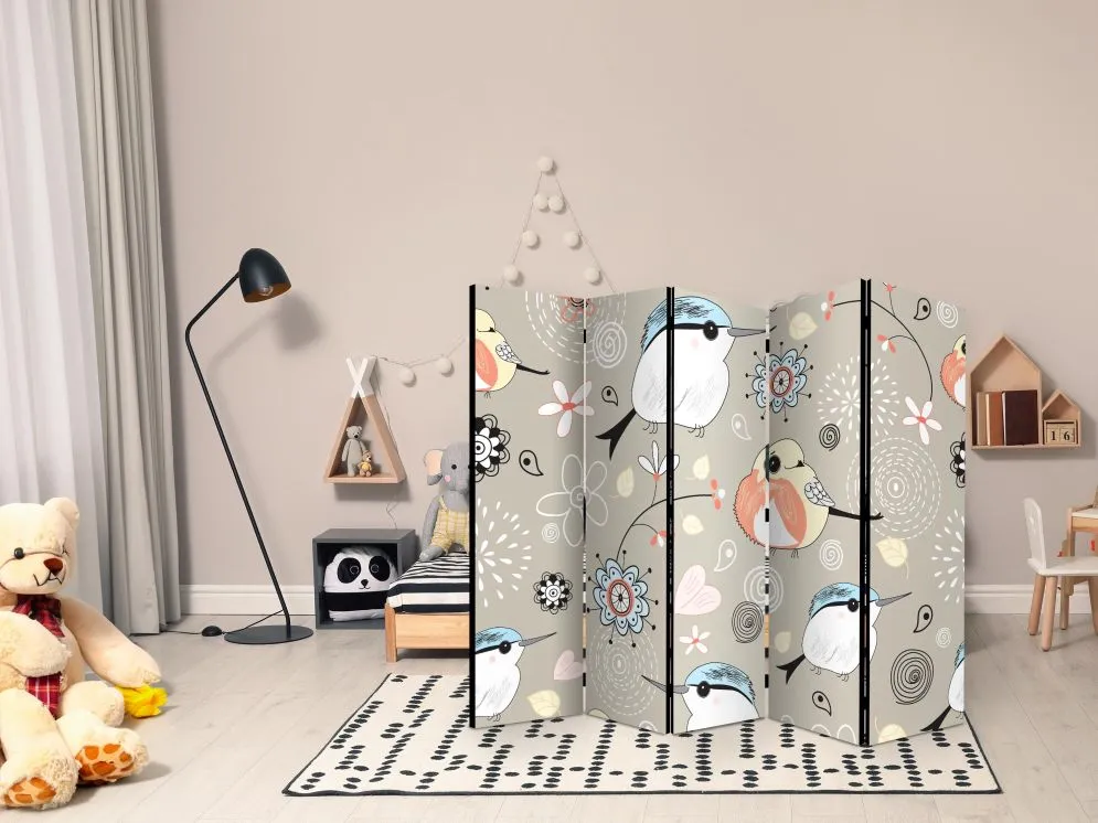 Parawan dwustronny Dla dzieci 225x172 cm 5-częściowy szary | MIRAT.