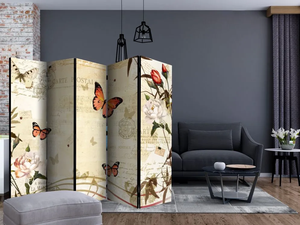 Parawan jednostronny Tła i desenie 225x172 cm 5-częściowy biały | MIRAT.