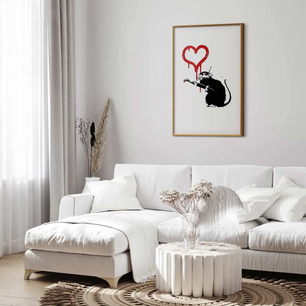 Plakat Love Rat 40x60 cm z ramą złotą z marginesem | MIRAT.