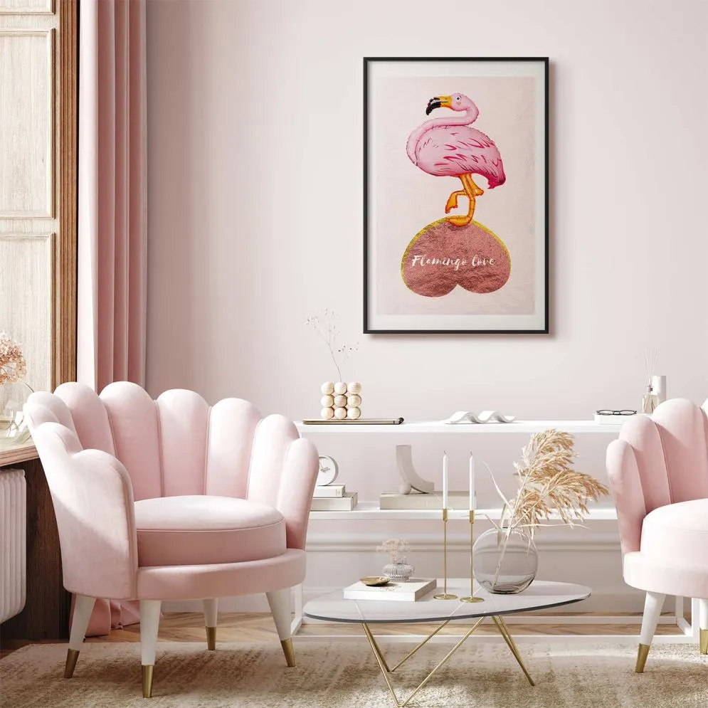 Plakat Zakochany flaming 21x30 cm z ramą czarną z marginesem | MIRAT.