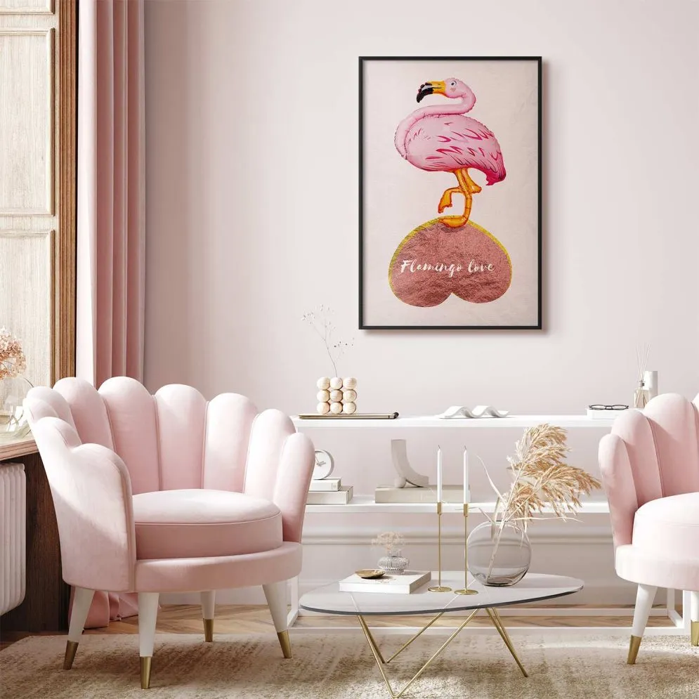 Plakat Zakochany flaming 21x30 cm z ramą czarną bez marginesu | MIRAT.