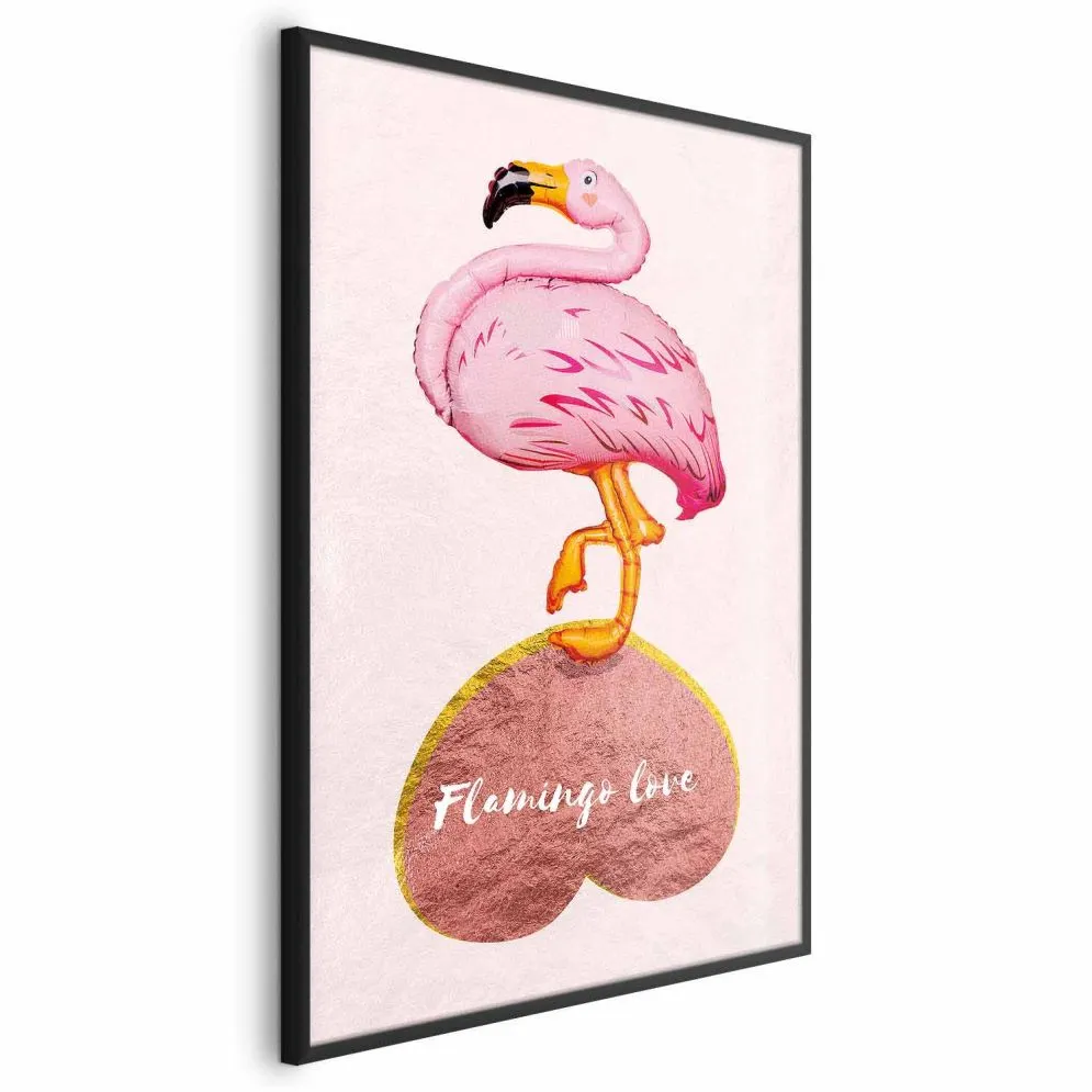 Plakat Zakochany flaming 21x30 cm z ramą czarną bez marginesu | MIRAT.