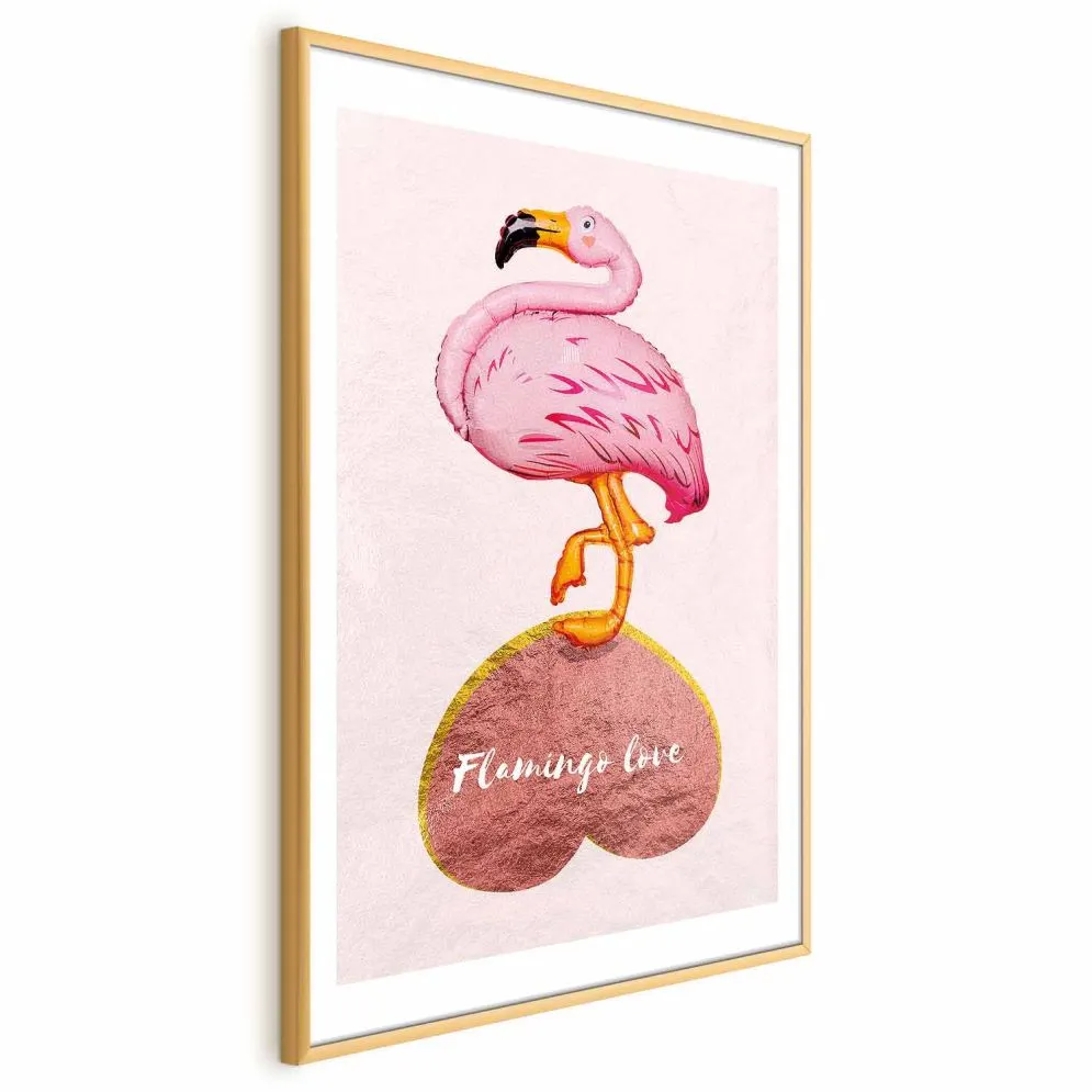 Plakat Zakochany flaming 21x30 cm z ramą złotą z marginesem | MIRAT.