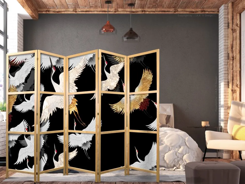 Parawan japoński Orient 225x172 cm 5-częściowy czarny | MIRAT.