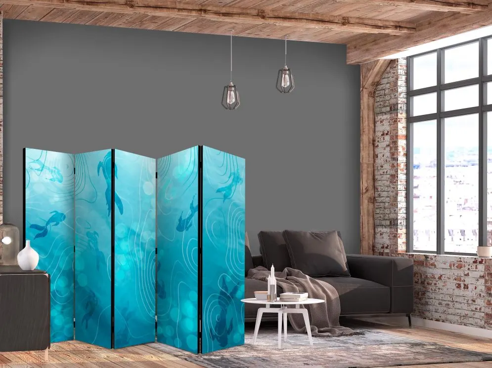 Parawan jednostronny Zwierzęta 225x172 cm 5-częściowy turkusowy | MIRAT.