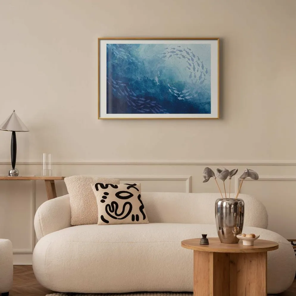 Plakat Morska toń 42x29,7 cm z ramą złotą z marginesem | MIRAT.