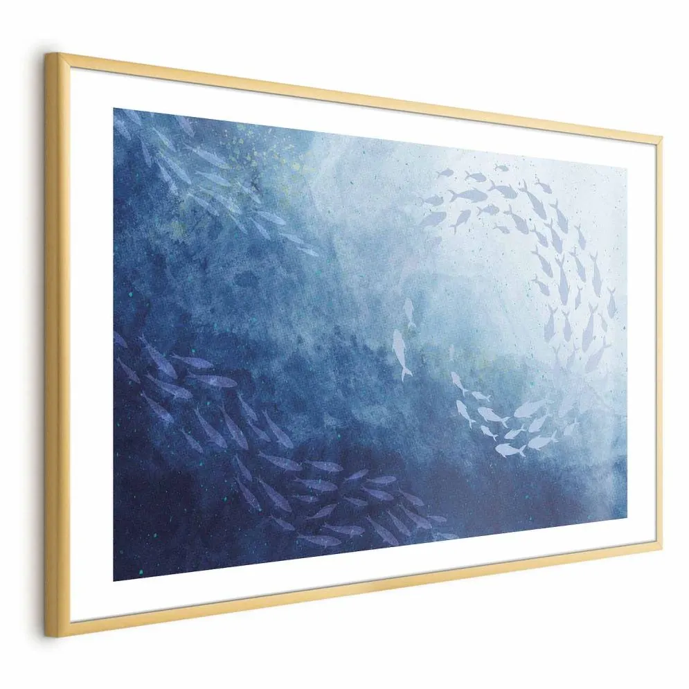 Plakat Morska toń 42x29,7 cm z ramą złotą z marginesem | MIRAT.