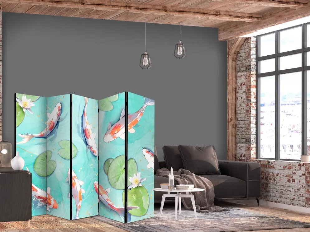 Parawan akustyczny Zwierzęta 225x172 cm 5-częściowy turkusowy | MIRAT.